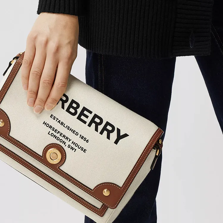 Burberry Horseferry Print Canvas Note Crossbody Bag Natural/Tan-7