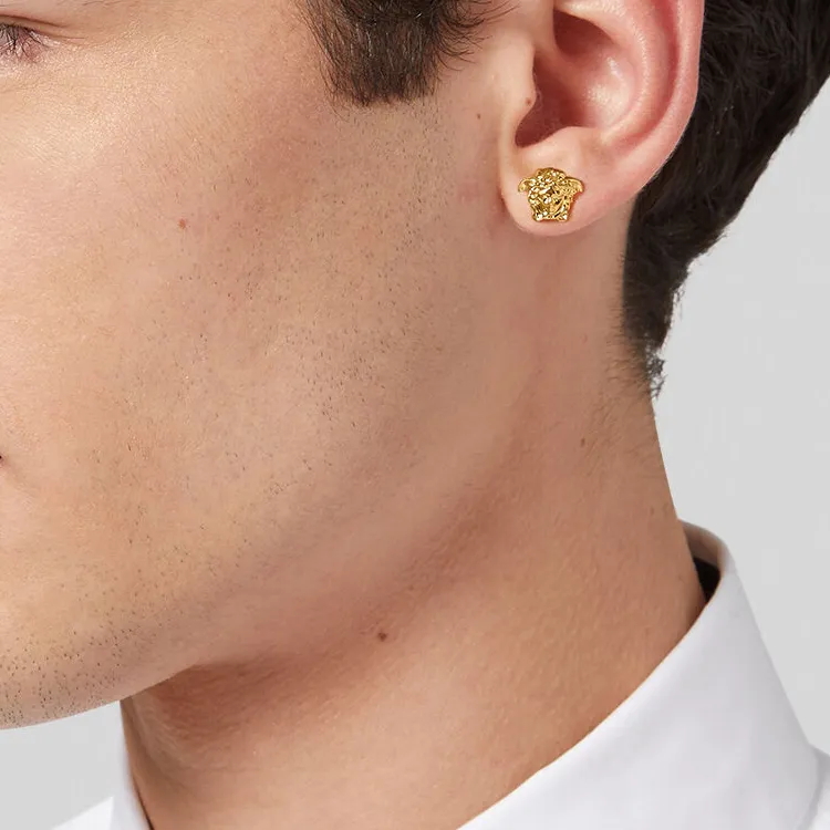 VERSACE Medusa Stud Logo Engraved Earrings-5