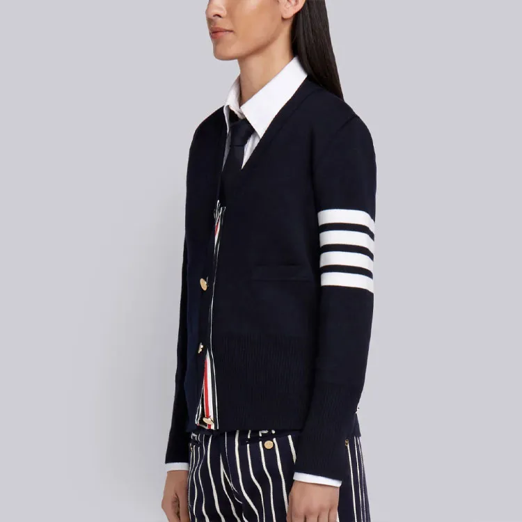 THOM BROWNE 4 Bar V Neck Cardigan-4