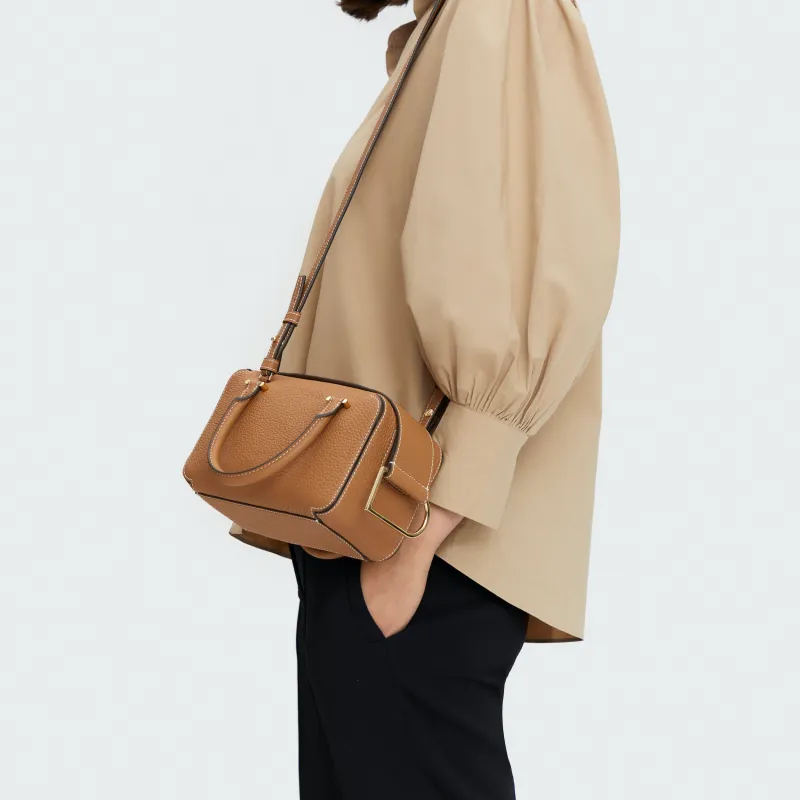 Delvau Cool Bo Calfskin Shoulder Bag Crossbody Bag Handbag Mini Women's Brown-5
