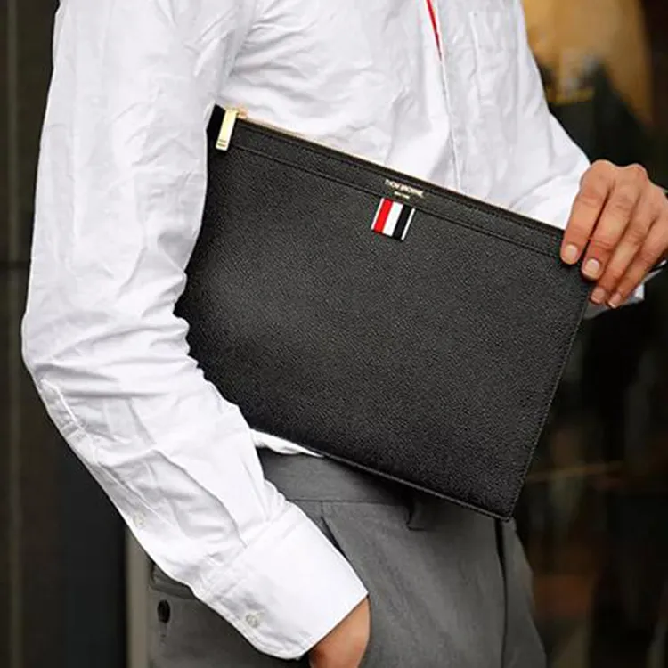 THOM BROWNE Logo Printed Zipped Clutch Bag-5