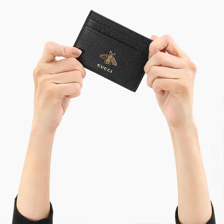 GUCCI Animalier Series Leather Card Holder Unisex Black-5