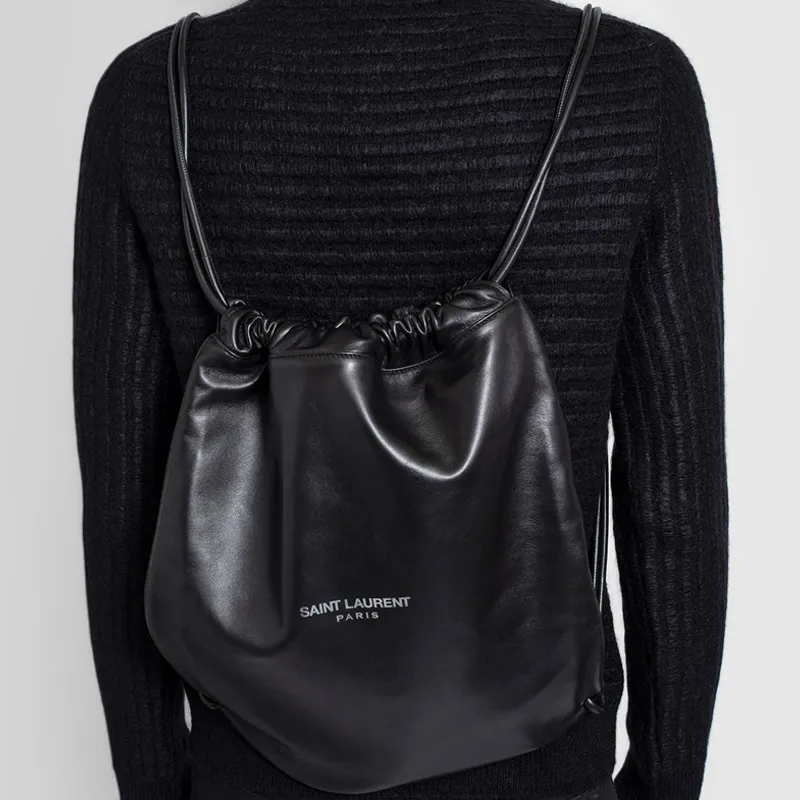 SAINT LAURENT Leather Backpack Unisex Black-5