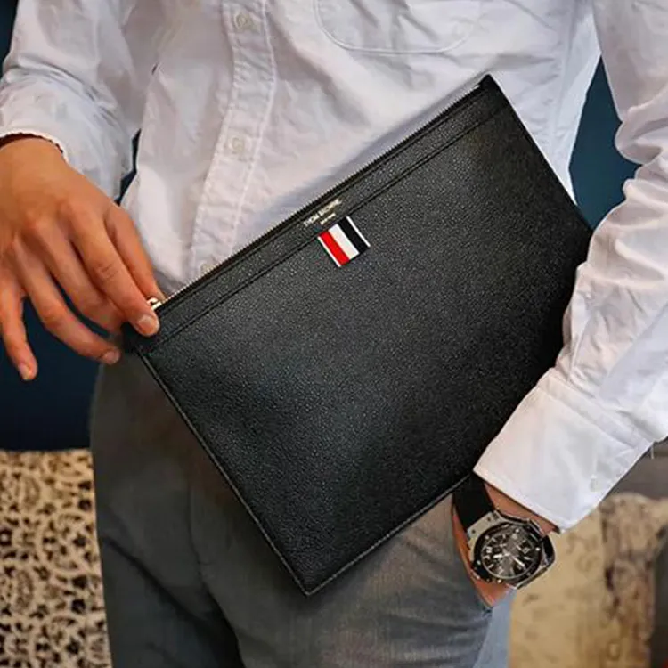 THOM BROWNE Logo Printed Zipped Clutch Bag-6