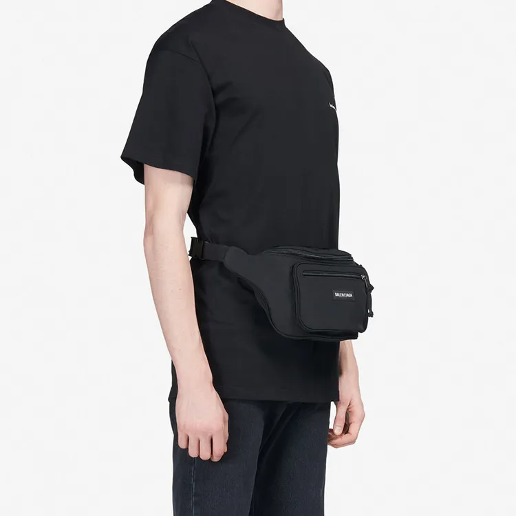Balenciaga Nylon One Shoulder Sling Bag, Fanny Pack Men's Black-5