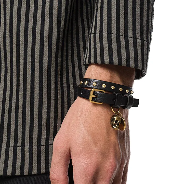 Alexander McQueen Hammered Studs Double Wrap Bracelet-3