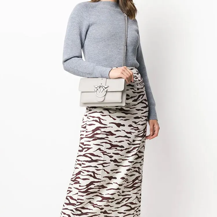 PINKO Cow Leather Messenger Bag, Crossbody Bag, Shoulder Bag Women's Gray White-6