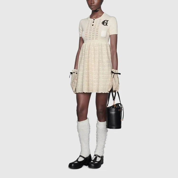 GUCCI Short-Sleeved Dresses Women's Ivory White-4