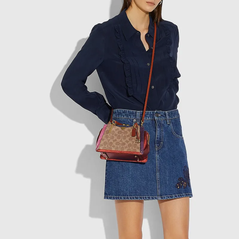 COACH Dreamer Monogram Canvas With Leather Shoulder Bag Crossbody Bag Handbags Small Size Women's Red & Brown Monogram-3