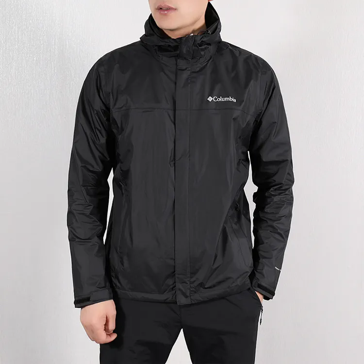 Columbia Outdoor Hiking Waterproof, Windproof, And Breathable Windbreaker Jacket Men's Black-3