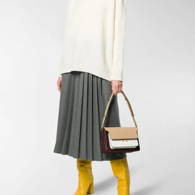 MARNI Trunk Calfskin Shoulder Bag Small Size Women's Beige White Burgundy Multicolor-3