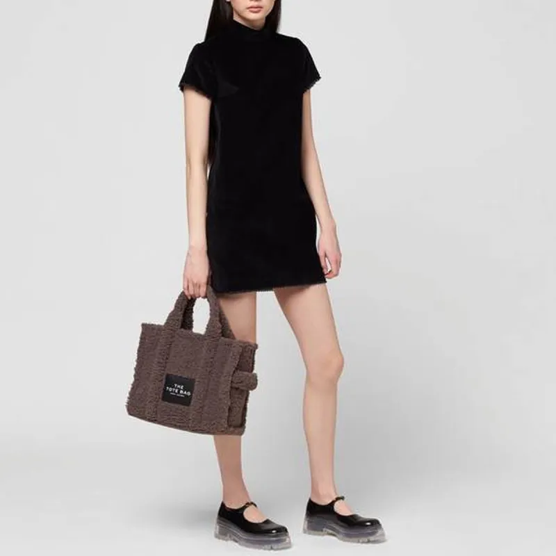 MARC JACOBS Tote Artificial Wool Leather Tote Bag, Shopping Bag, Handbag Trumpets Women's Gray-5