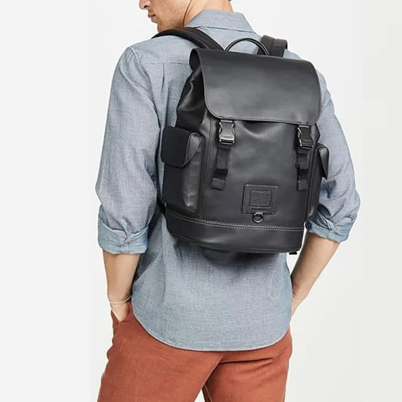 COACH Rivington Leather Travel Bag Backpack Large Size Men's Black-7