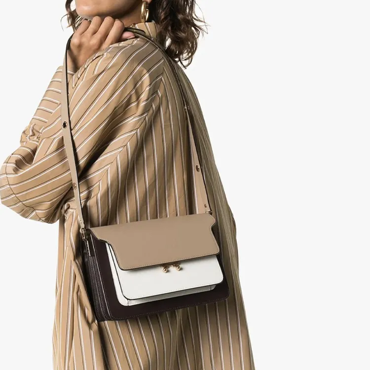 MARNI Trunk Calfskin Shoulder Bag Small Size Women's Beige White Burgundy Multicolor-2