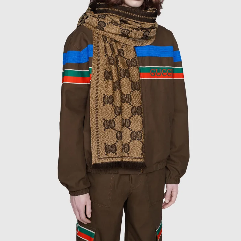 GUCCI Knit Scarves Men's Coffee Brown-3