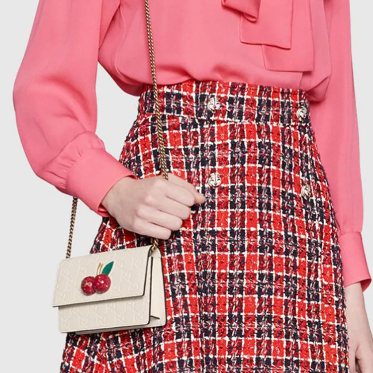 GUCCI Leather Shoulder Bag, Crossbody Bag Mini Women's White-5