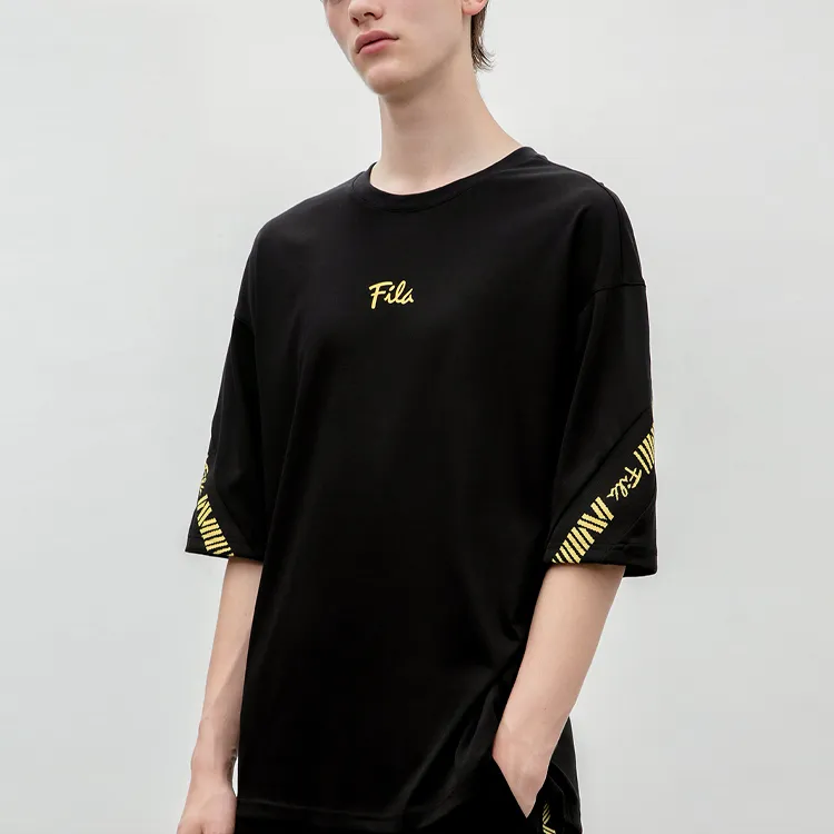 FILA Drop Shoulder Sleeve T Shirt Unisex Black-3