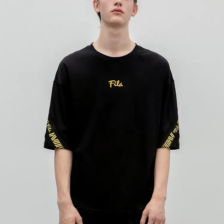 FILA Drop Shoulder Sleeve T Shirt Unisex Black-5