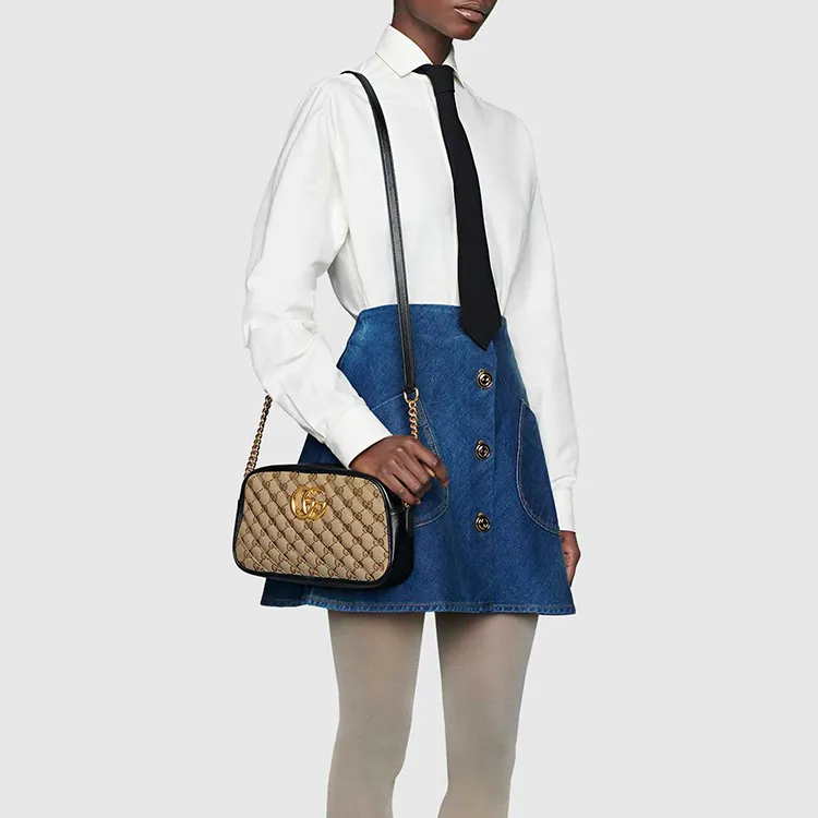 GUCCI Marmont Canvas With Leather Camera Bag Shoulder Bag Crossbody Bag Small Size Women's Ebony/Black-8