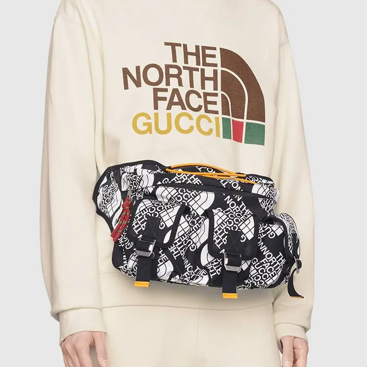 GUCCI THE NORTH FACE Limited Collaboration Nylon And Leather Combination Sling Bag Fanny Pack Unisex Black/Yellow-9
