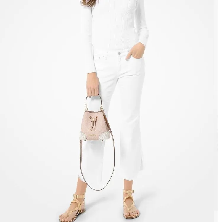 MICHAEL KORS Canvas With Polyurethane Bucket Bag, Handbag, Crossbody Bag Mini Women's Pink, White & Multicolor-3