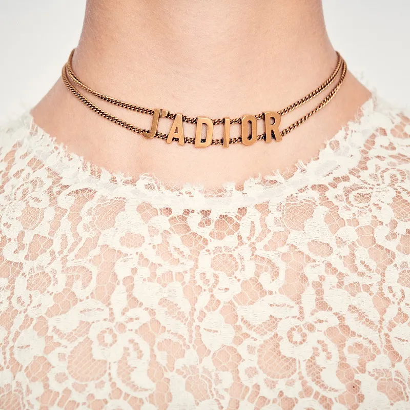 DIOR J'Adior Faux Antique Gold Metal Necklaces Women's-4