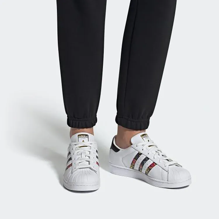 Adidas Superstar White Black Foral Stripes Women's-4