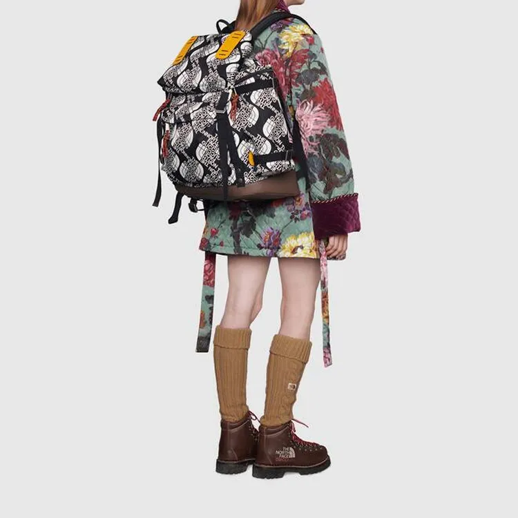 GUCCI The North Face Collaboration Nylon With Leather Dual Compartment Backpack Unisex Multicolor-8