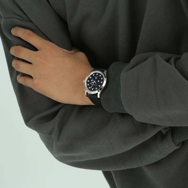 GUCCI G Timeless Collection Wrist Watch Automatic Mechanical Movement Cow Leather Strap Black Dial Men's Watches-5