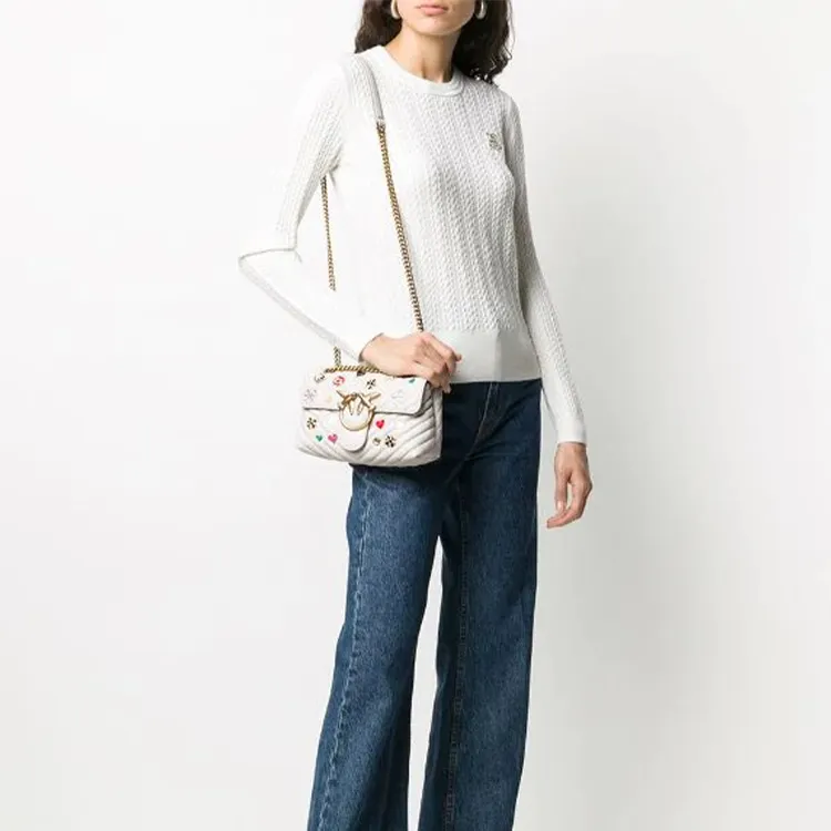 PINKO Cow Leather Bird Bag Swan Bag Crossbody Bag Shoulder Bag Women's Beige-5