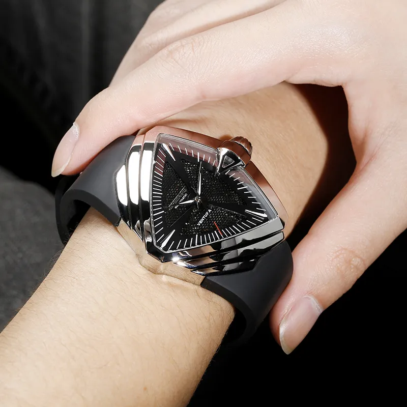 HAMILTON Automatic Mechanical Movement Men's Watches Watch 46mm Black Dial Stainless Steel Watch Case Rubber Strap-3