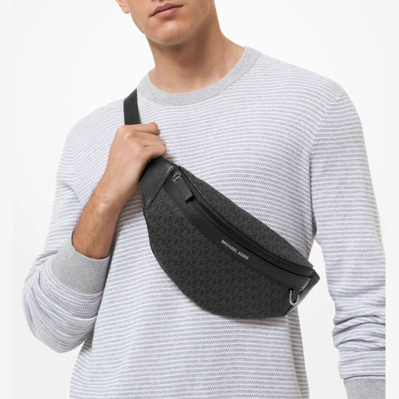 MICHAEL KORS Artificial Leather Fabric Sling Bag, Fanny Pack Regular Men's Black-3