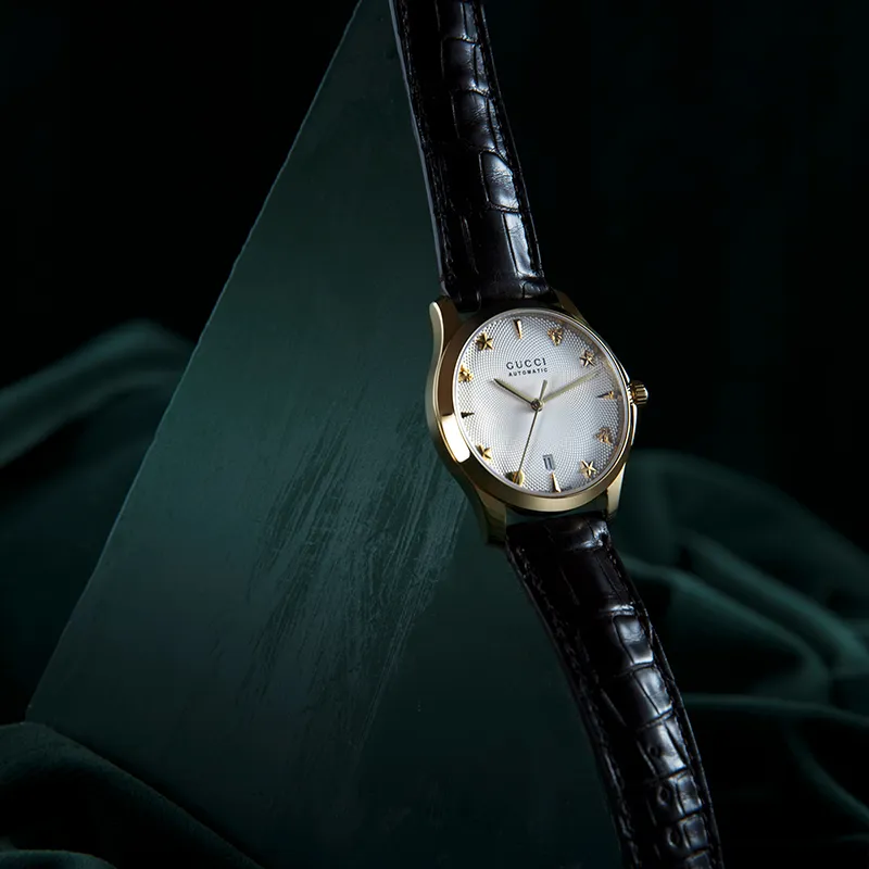 GUCCI G-Timeles Collection Wrist Watch Automatic Mechanical Movement Crocodile Leather Strap White Dial Women's Watch-3
