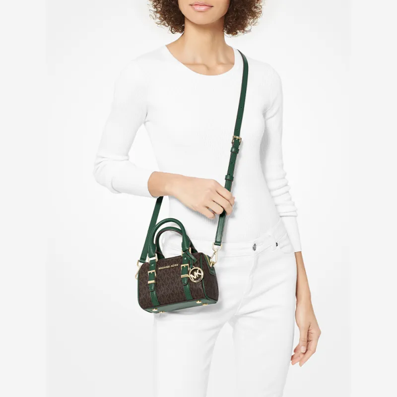 MICHAEL KORS Bedford Leather Multicolor Shoulder Bag, Crossbody Bag, Handbag Mini Women's Dark Brown/Dark Green-4