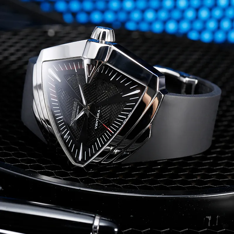 HAMILTON Automatic Mechanical Movement Men's Watches Watch 46mm Black Dial Stainless Steel Watch Case Rubber Strap-4