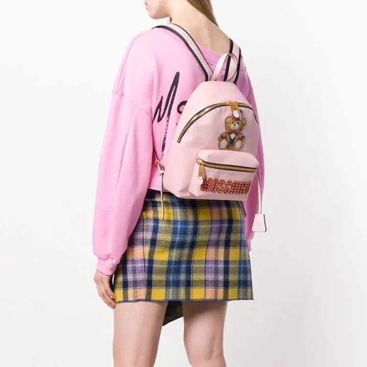 MOSCHINO Teddy Polyurethane Backpack Women's Pink-2