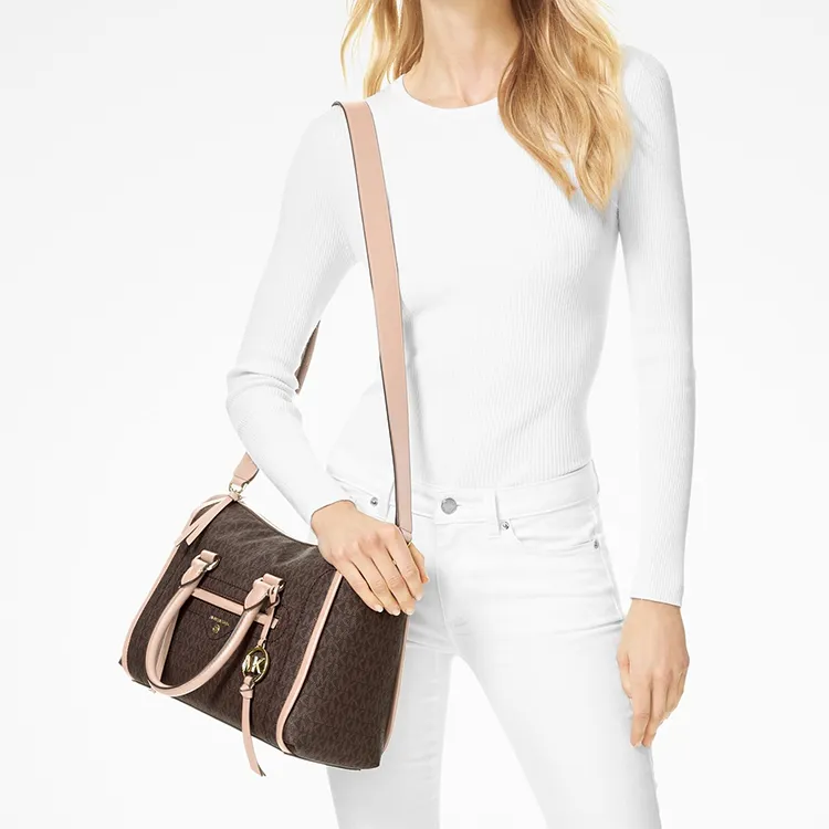 MICHAEL KORS Carine Cow Leather Shoulder Bag Crossbody Bag Handbag Medium Size Women's Dark Brown/Nude Pink-4