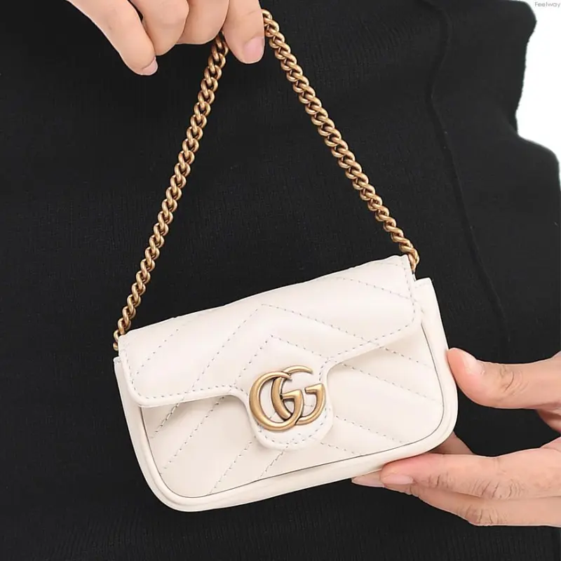 GUCCI GG Marmont Quilted Leather Handbag Card Holder Coin Purse Extra Mini Women's White-2