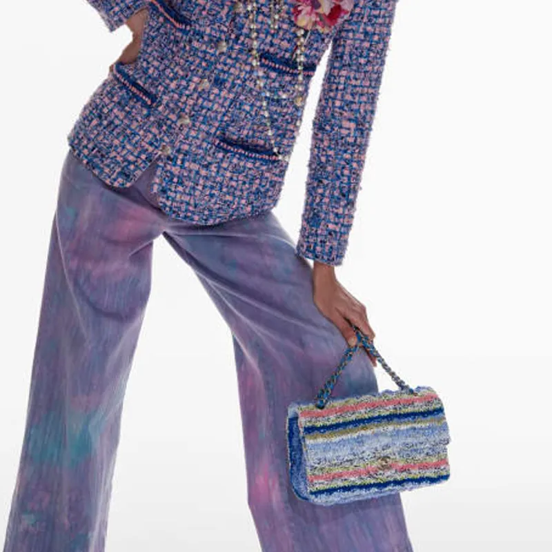 CHANEL Knitted Fabric & Metal Flap Bag, Chain Bag, Shoulder Bag, Handbag Women's Multicolor-5