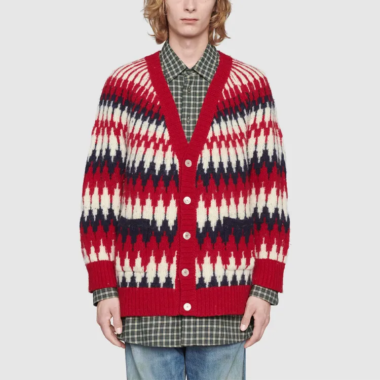 GUCCI Zigzag Jacquard Organic wool Cardigan-2
