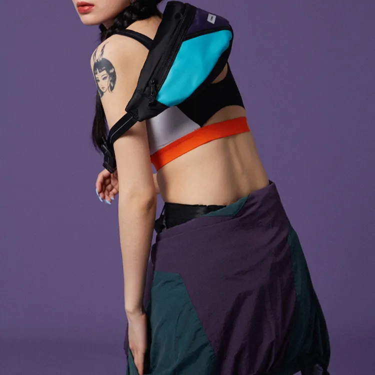 COMBACK Cotton Sling Bag, Fanny Pack Regular Unisex Black Blue Purple-3