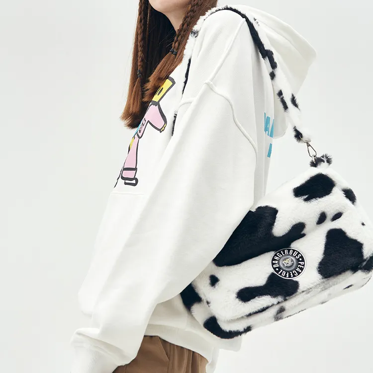 DANGEROUSPEOPLE Rabbit Hair Shoulder Bag Small Size Unisex Black White-3