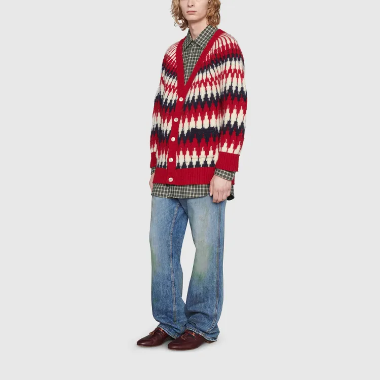 GUCCI Zigzag Jacquard Organic wool Cardigan-1