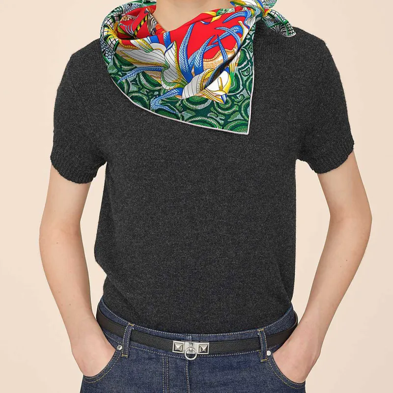 HERMES Silk Scarves Women's Red/Green/Multicolor-1