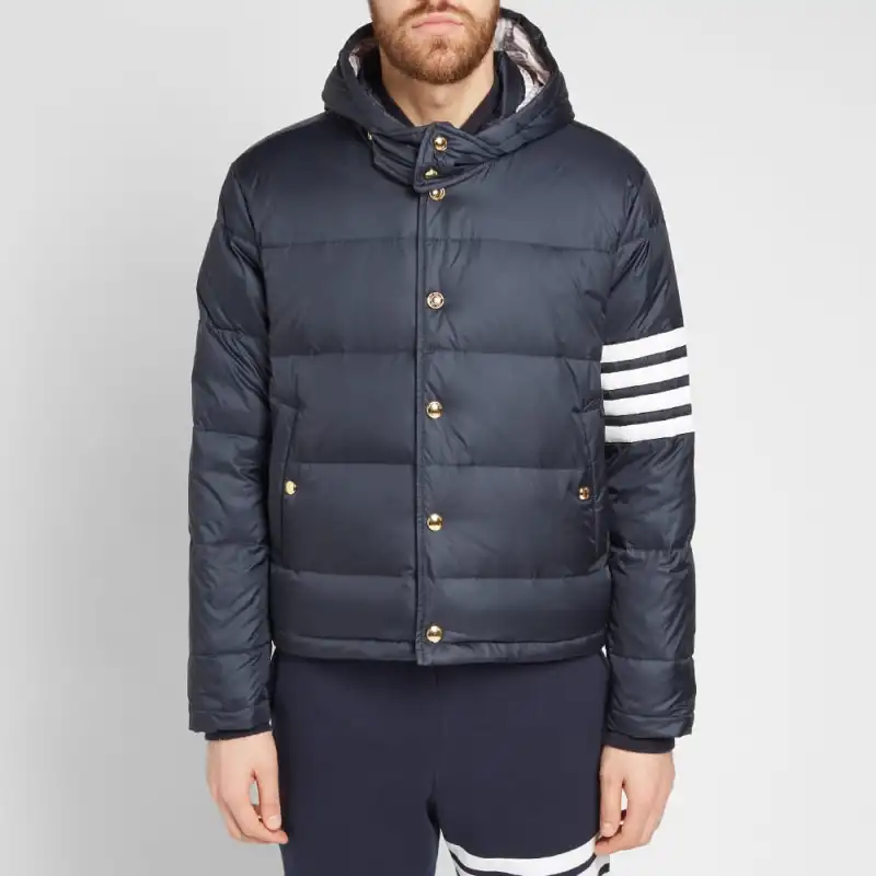THOM BROWNE 4 Bar Hooded Buttoned Jacket-2