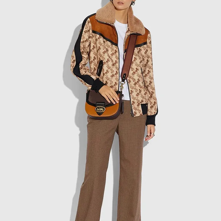 COACH Kat Leather Saddle Bag, Shoulder Bag, Crossbody Bag Small Size Women's Mixed Orange And Yellow Color Blocking-2
