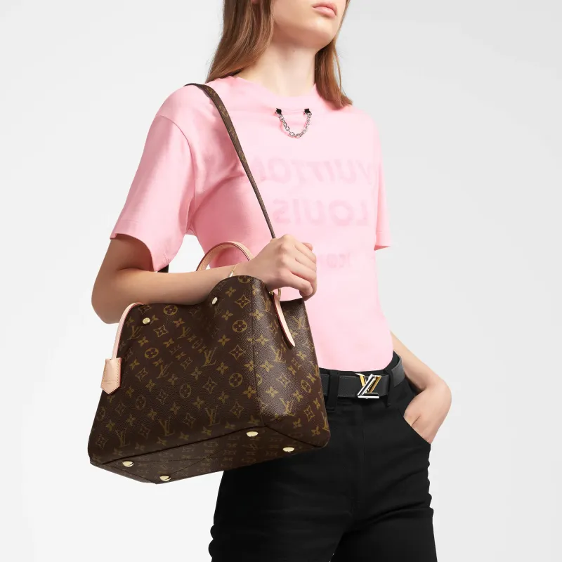 LOUIS VUITTON Montaigne Canvas With Leather Montaigne Handbag Medium Size Women's Brown-5