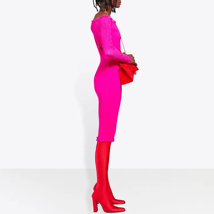 Balenciaga Smocked Mini Dress 'Lipstick Pink'-4
