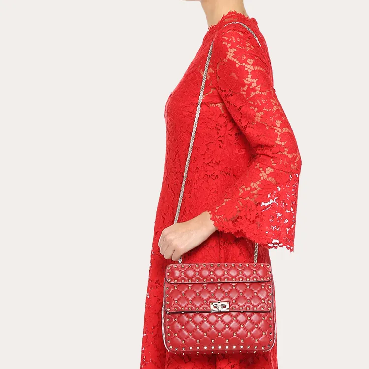 Valentino ROCKSTUD SPIKE Soft Nappa Sheepskin Handbag, Shoulder Bag, Crossbody Bag Medium Size Women's Red-5