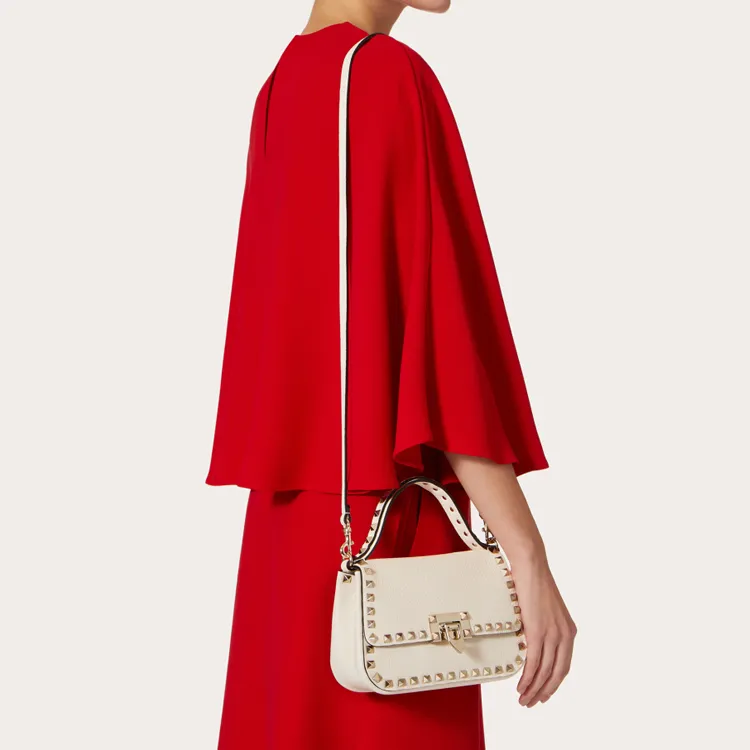 Valentino Grain Calfskin Portable Crossbody Bag, Shoulder Bag Small Size Women's White-3